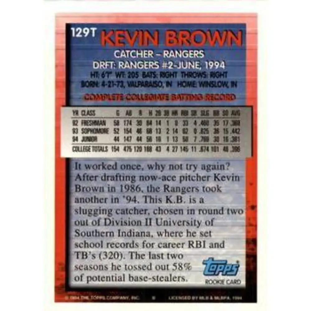 1994 Topps Traded Kevin Brown DPK, RC 129T Texas Rangers